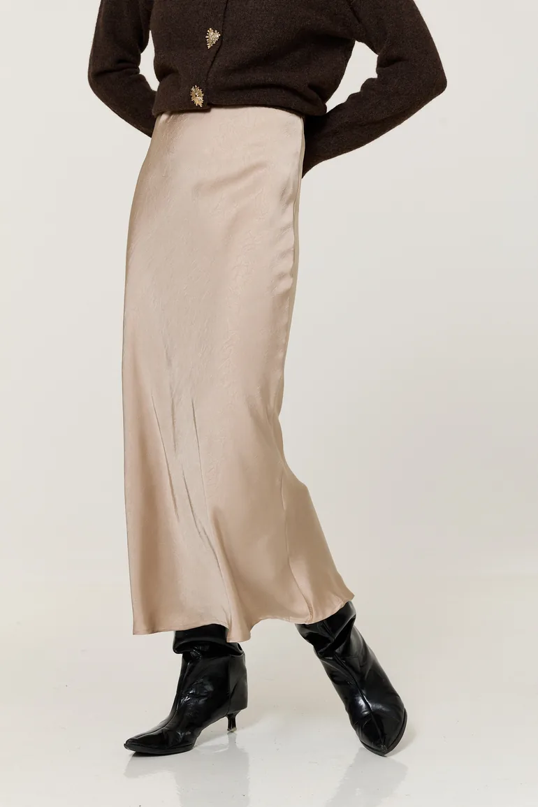 Cream Crinkle Satin Maxi Skirt - 2