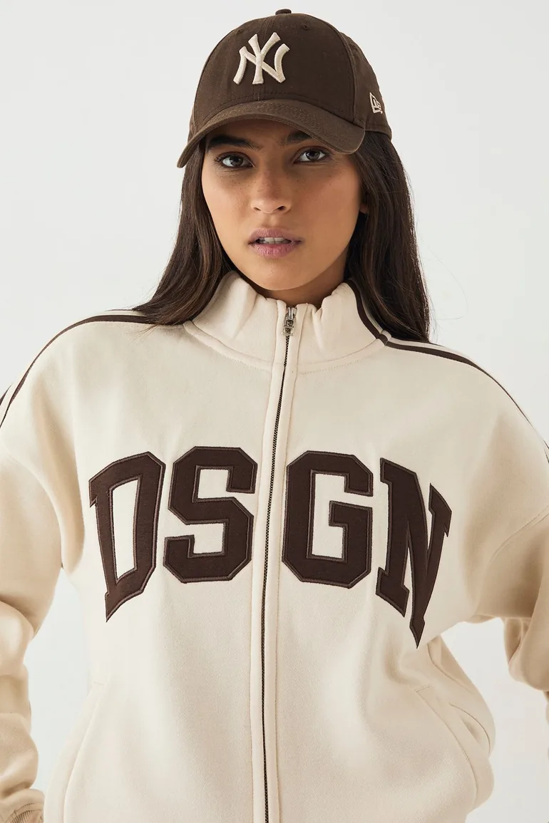 DSGN Studio Side Stripe Funnel Neck Zip Through Bomber Tracksuit - cream - 3