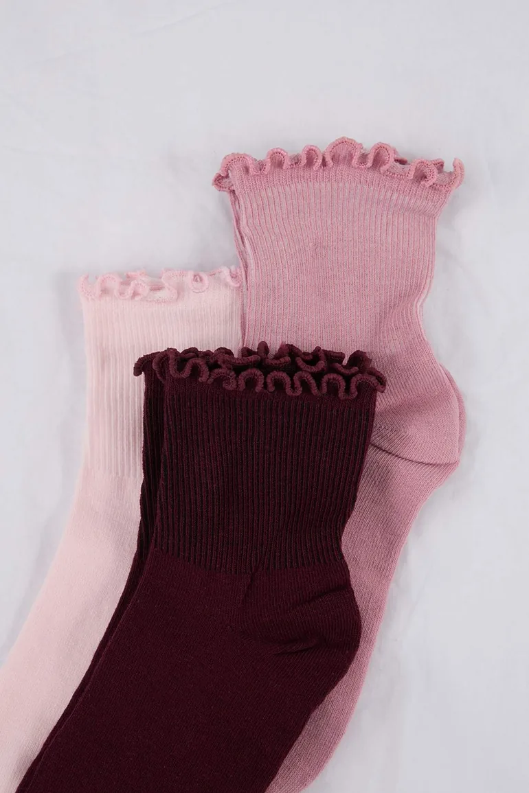 Pink-Multicolor 3-Piece Plain Jacquard Knitted Socks - 2