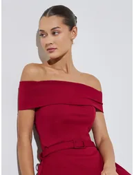 Red Off Shoulder Fitted Knit Top