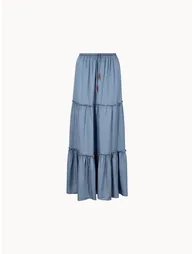Denim Tiered Maxi Skirt - 6