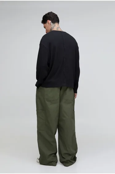 Tall Parachute Fit Elasticated Waist Cargo Trousers - khaki