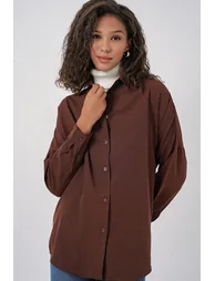 Oversize Basic Shirt - Brown - 3