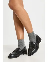 Croc Round Toe Loafers - black