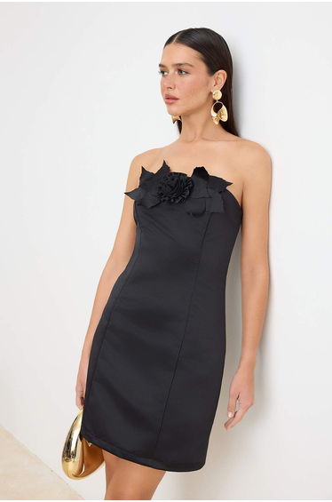 Black Plain Woven Taffeta Short / Mini Unlined Dress product thumbnail 2