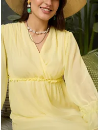 Yellow V Neck Ruffled Maxi Dress - 3