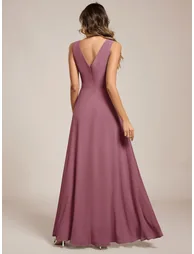 V-Neck A-Line Sleeveless Split Floor-Length Bridesmaid Dresses - 1