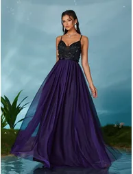 Elegant Spaghetti Straps 3D Floral Color Block Mesh Dress - 5