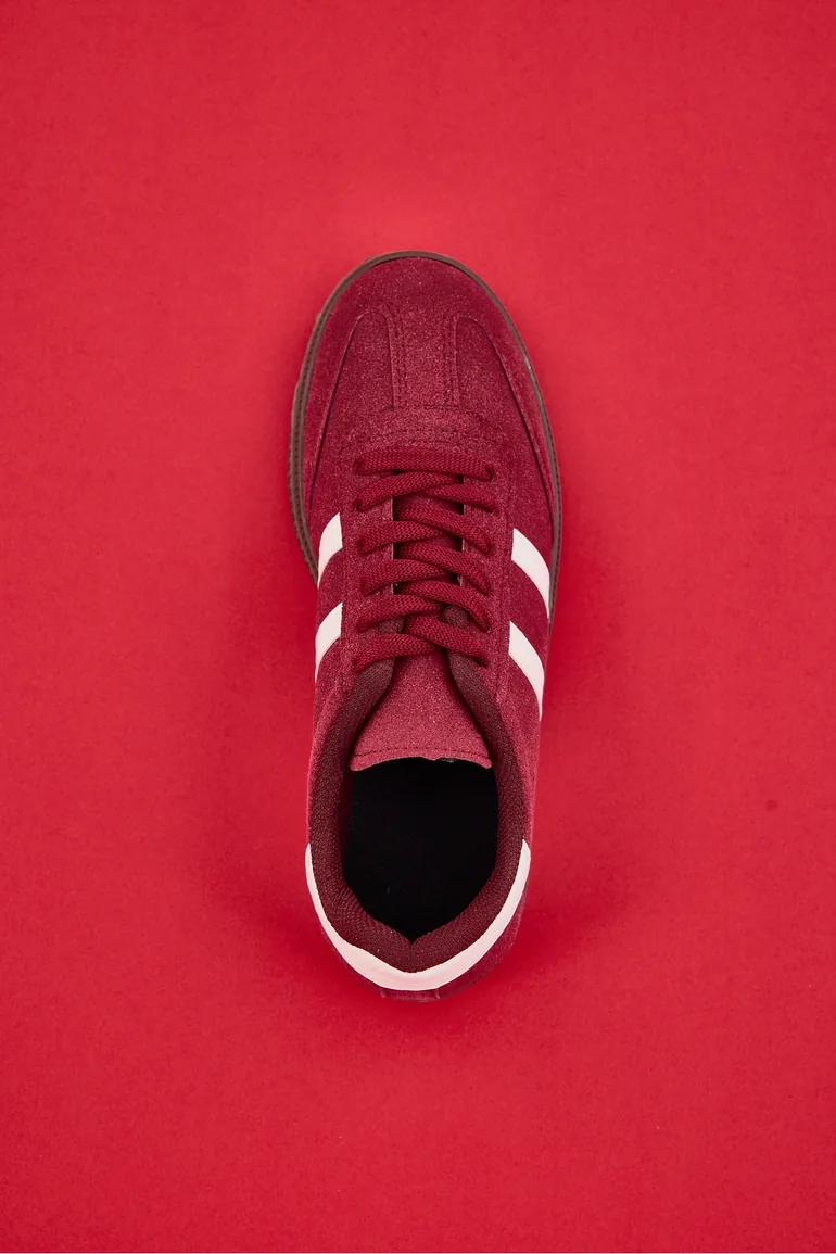 Burgundy Retro Lace-Up Women's Sneakers - 1