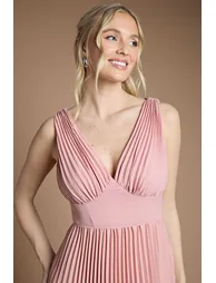 Pleated Plunge Neck Maxi Bridesmaid Dress - 3