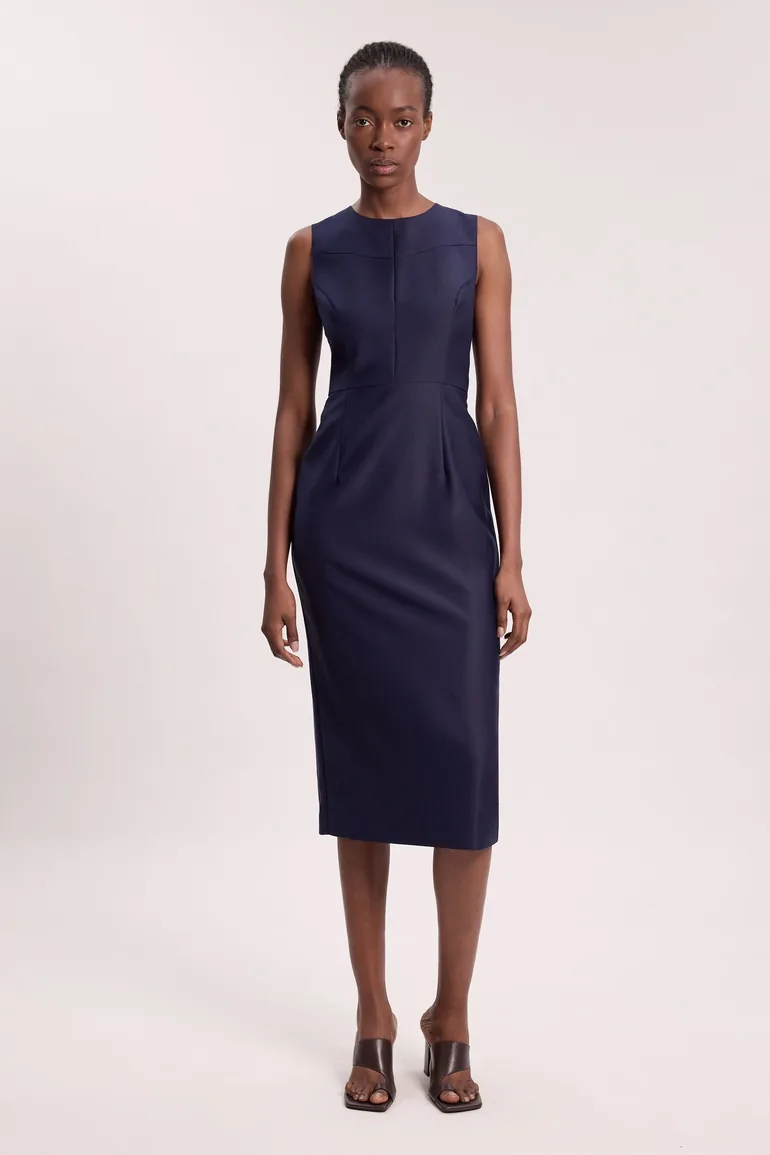 Tailored Satin Keyhole Cut Out Midi Dress