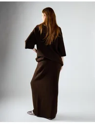 Khaki Brown Knitted Maxi Skirt - 1