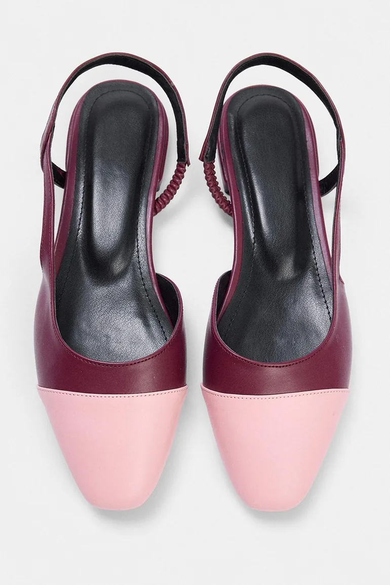 Burgundy Pink Toe Detail Women's Open Back Ballerinas - 1