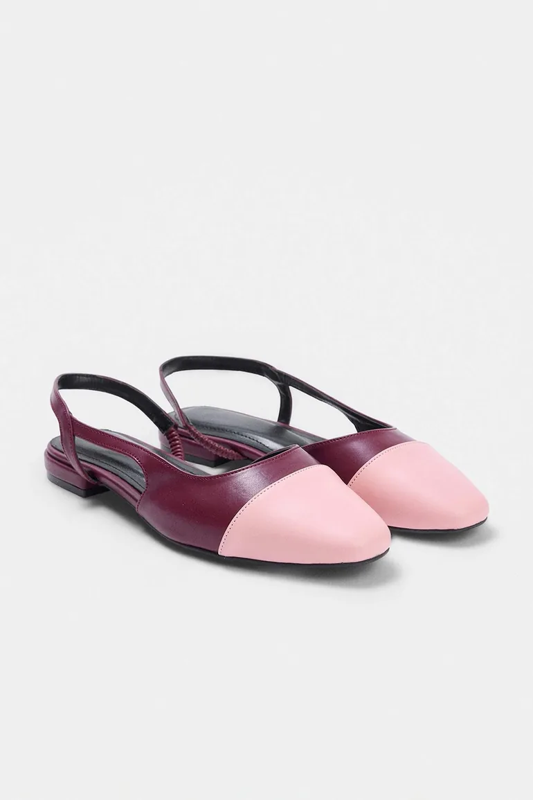 Burgundy Pink Toe Detail Women's Open Back Ballerinas