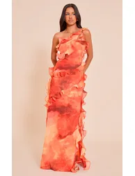 فستان ماكسي شيفون بكشكش بألوان متعددة - للمقاسات الصغيرة