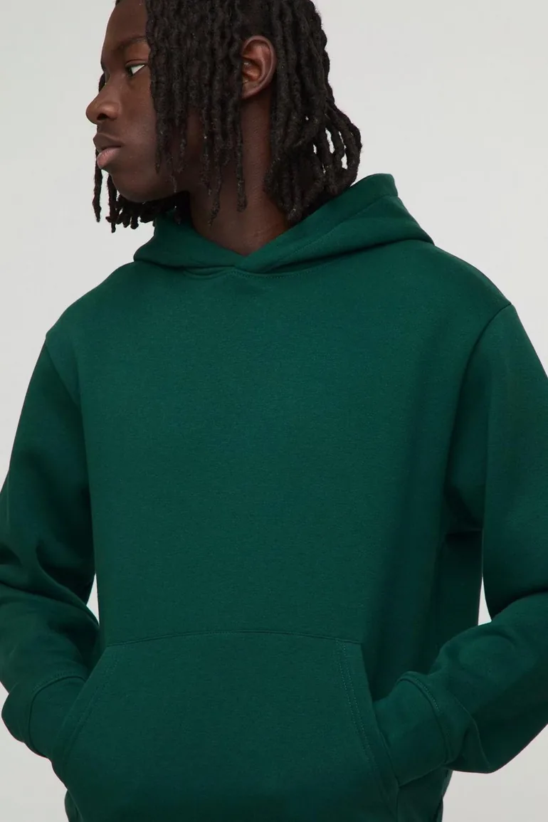 Basic Regular Fit Over the Head Hoodie - forest - 2