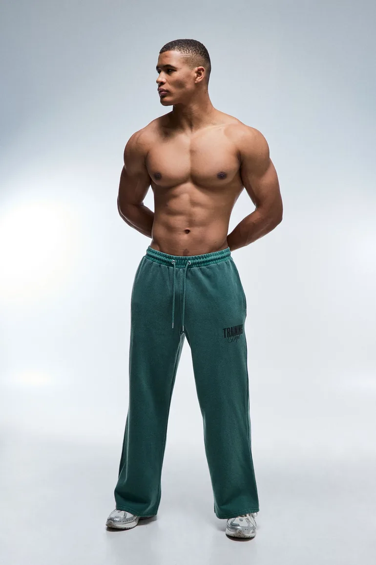 Training Dept Script Washed Wide Leg Joggers - dark green