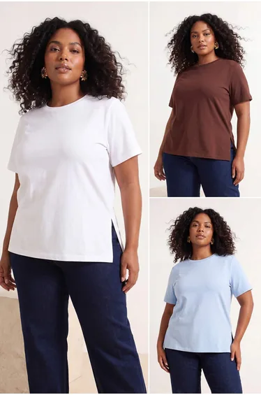 Brown-White-Blue 3-Pack Oversize Basic Plus Size T-Shirt