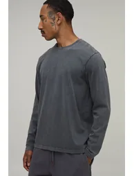 Heavyweight Regular Fit Washed Long Sleeve T-Shirt - washed charcoal