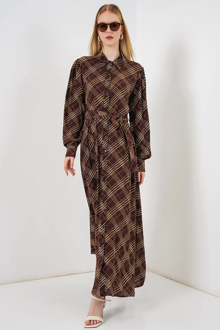 BDART Plaid Midi Shirt Dress with Button Closure - 2