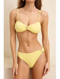 Strapless Normal Waist Regular Bikini Set with Yellow Accessories - 4
