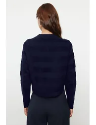 Navy Blue Crew Neck Knitwear Cardigan - 2