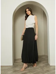 Solid Mid-Rise Balloon Hem Maxi Skirt
