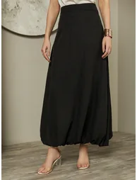 Solid Mid-Rise Balloon Hem Maxi Skirt - 1