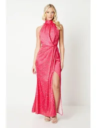 Debut London by Coast Halterneck Satin Dress - pink