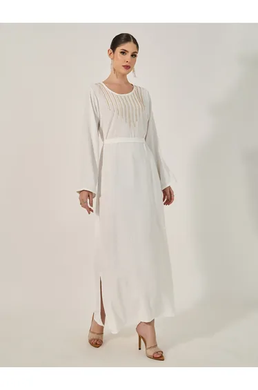 Embellished Round Neck A-Line Jalabyia