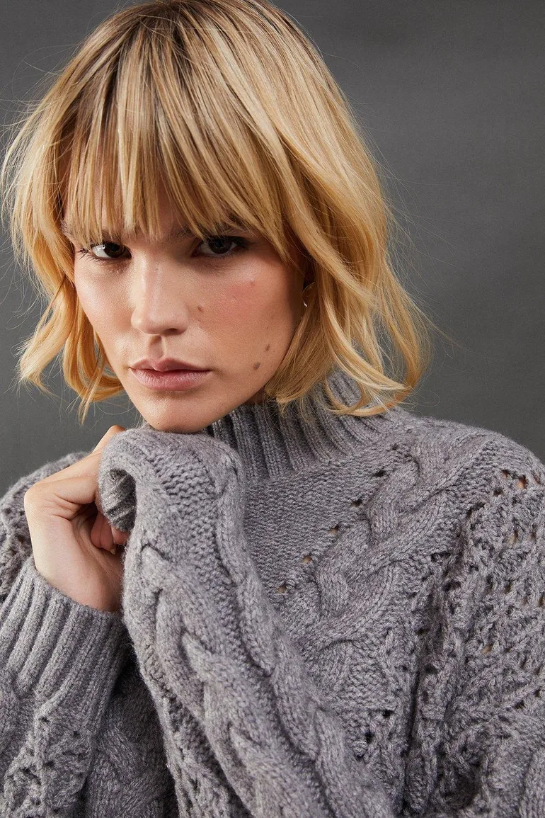 Chunky Cable Knit Roll Neck Jumper - 3