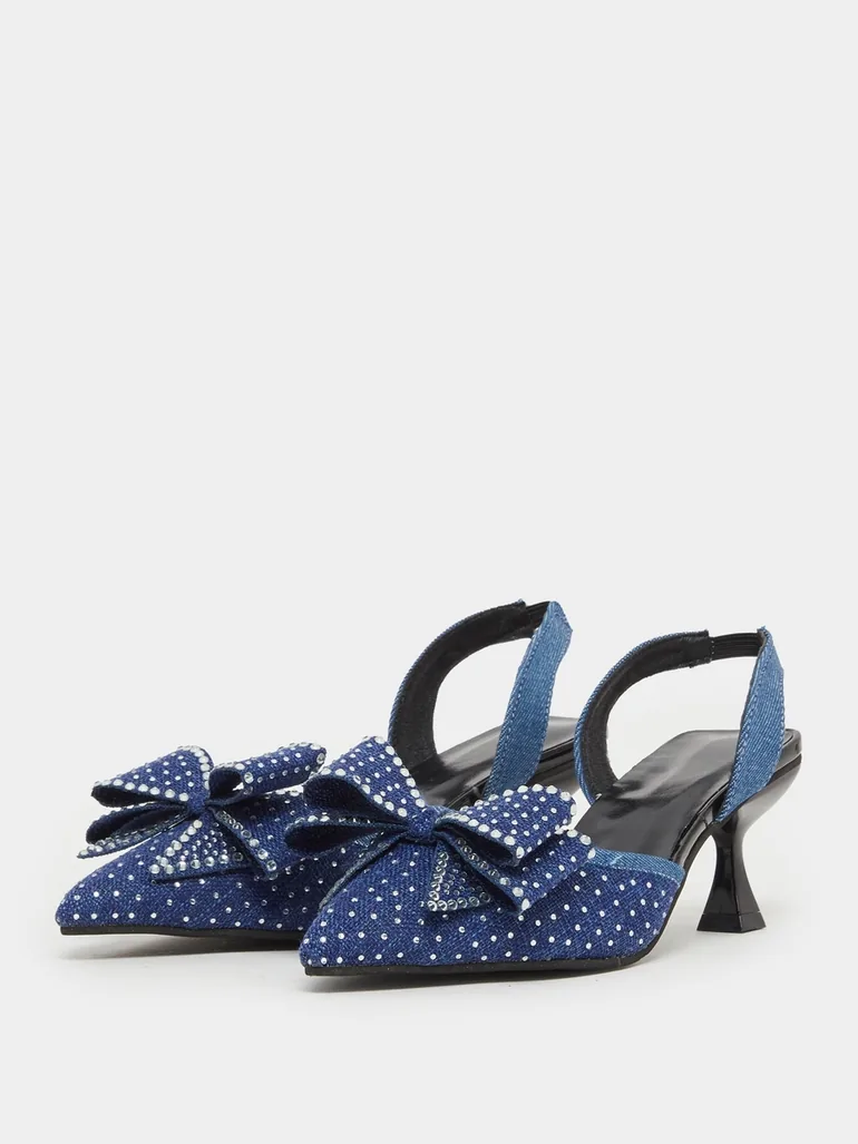 Women Denim Kitted Heel Denim Sandals - 1