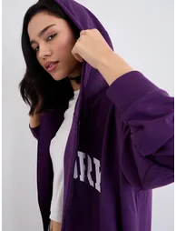 Oversized Zip Through New York Print Hoodie - 2
