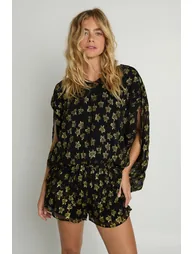 Star Metallic Jacquard Split Sleeve Playsuit - 1