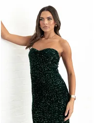 Maya Emerald Green Embellished Velvet Bandeau Maxi Dress - 6