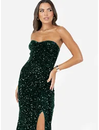 Maya Emerald Green Embellished Velvet Bandeau Maxi Dress - 1
