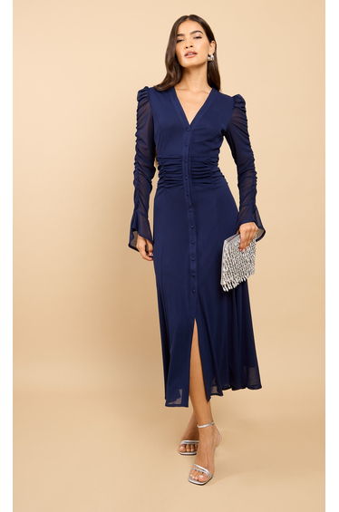 Juliette Navy Mesh Button Down Dress