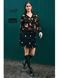 Yumi Black Cosmic Intarsia Cardigan