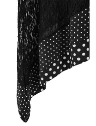 Black Polka Dot Asymmetrical Hem A-Line Lace Detailed Midi Length Lined Knitted Skirt - 5