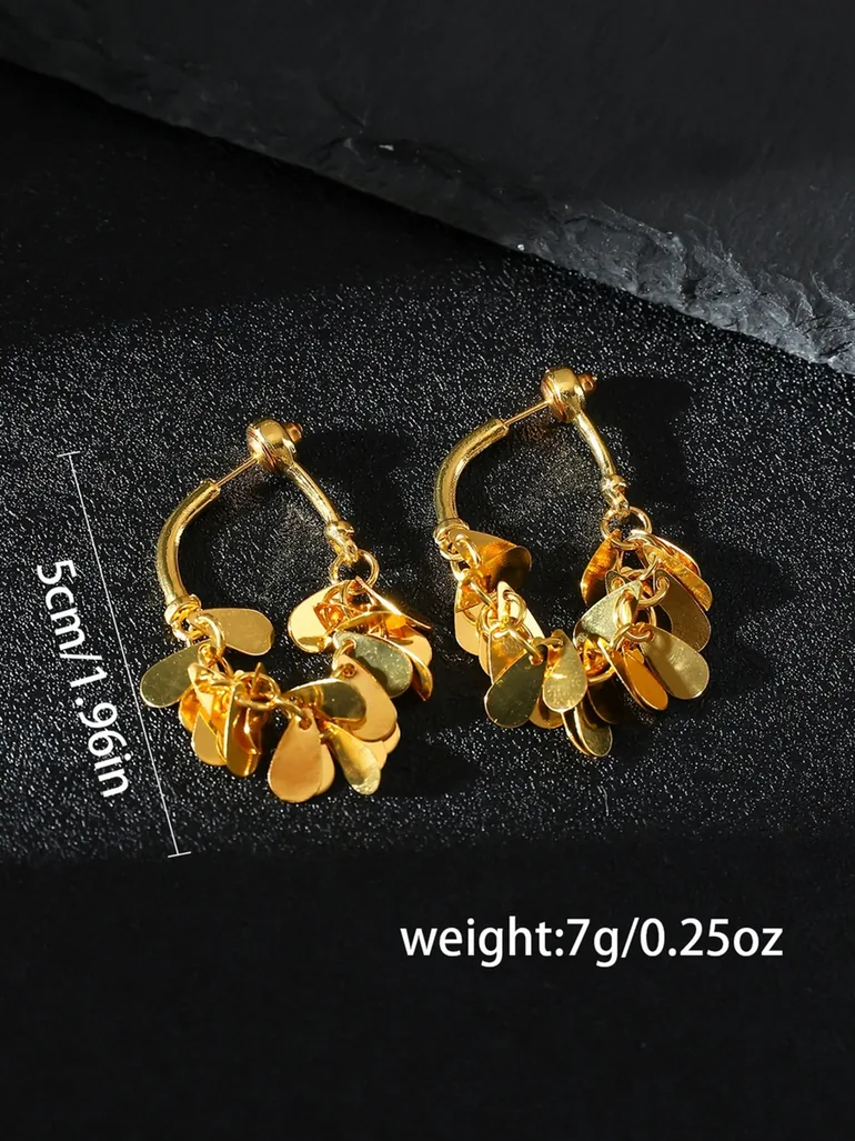Golden Hoop Earrings with Circle Tassel Pendants - 1
