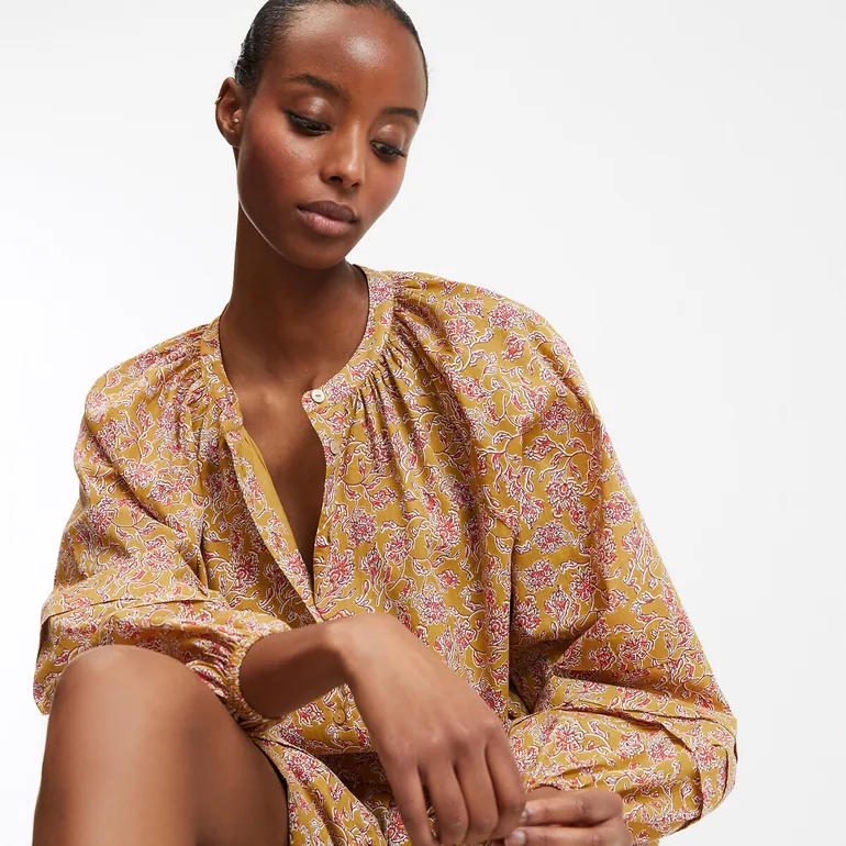 Flared Dress, Floral Print, Balloon Sleeves - 2