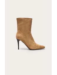 Sand Faux Suede Point Toe High Heeled Ankle Boots - 1