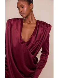 Plum Satin Cowl Neck Mini Dress - 3