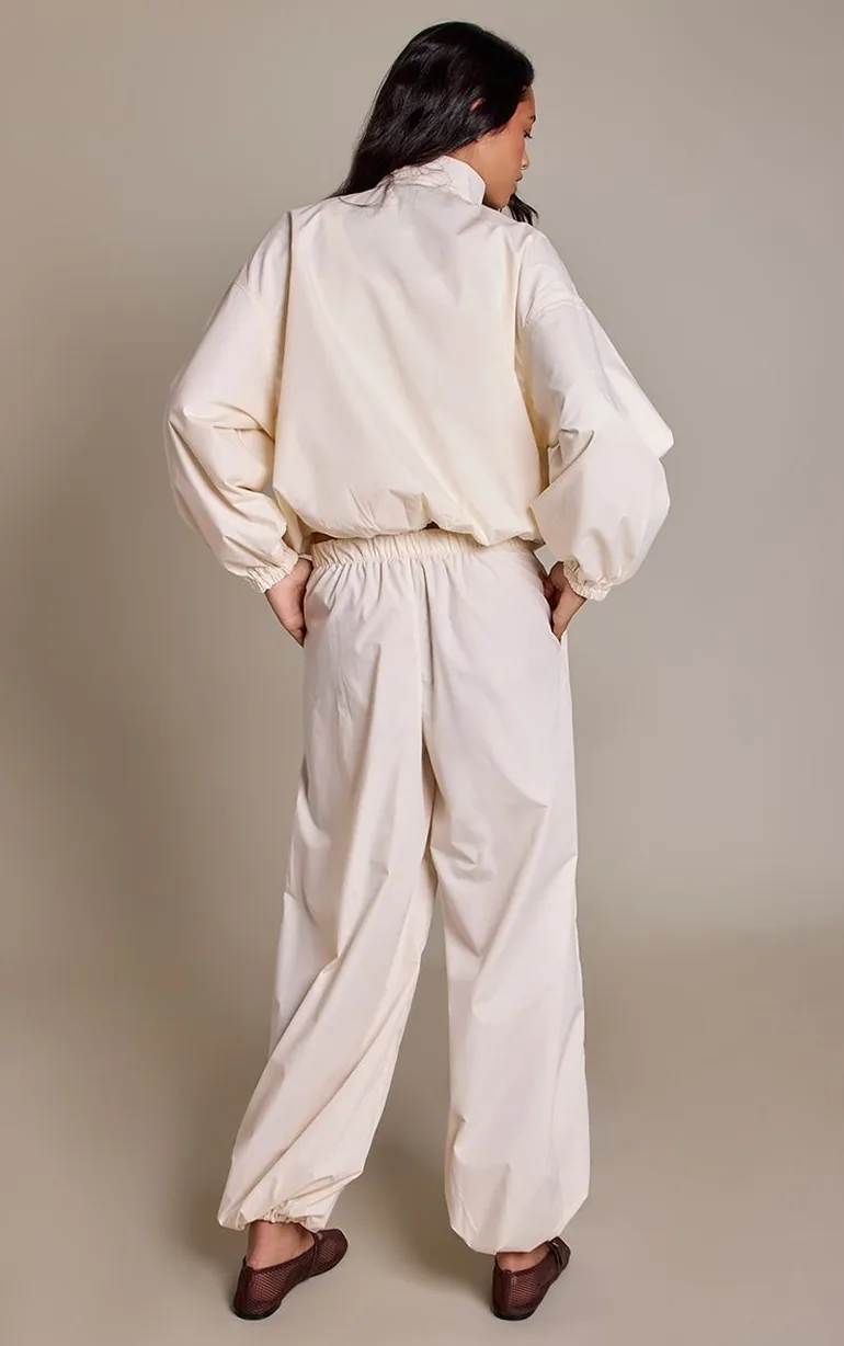 Cream Nylon Wide Leg Trouser - 2