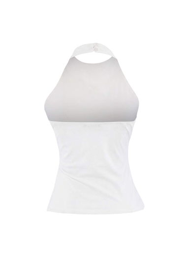 Teen Ecru Fitted/Bodycon Halter Neck Gathered Paper Touch Knitted Blouse product thumbnail 3