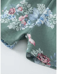 Girls Green Floral Print Top and Shorts Pyjama Set - 2