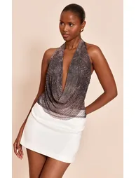 Brown Snake Printed Mesh Halter Neck Top