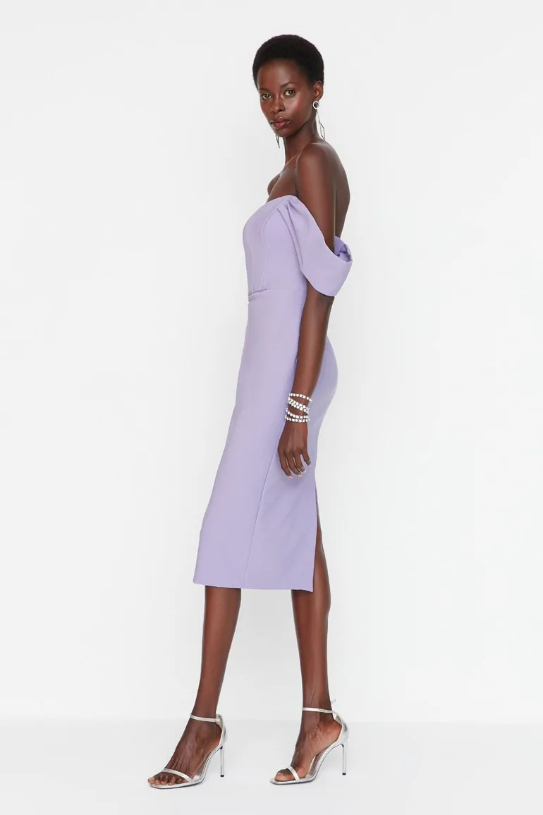 Purple Off-Shoulder Bodycon Midaxi Party Dress - 1