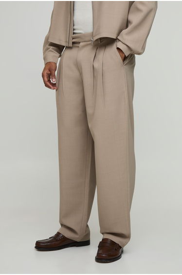 Double Pleat Relaxed Fit Co-Ord Tailored Trousers - taupe