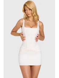 Embellished Corset Mini Dress in Ivory - 1